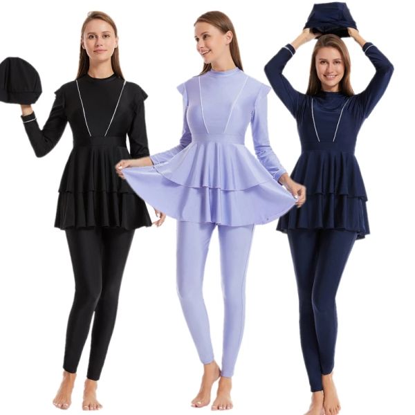 Abbigliamento musulmano islamico 3 pezzi Copertura completa Burkinis set da bagno modesto da bagno costumi da bagno costumi da bagno s3xl