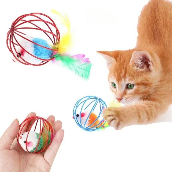 Toys Cat Toy Funny Pet Cat Kitten играет на мыши мыши мыши для мышей шариковой клетки для питомца поставляется случайный цвет