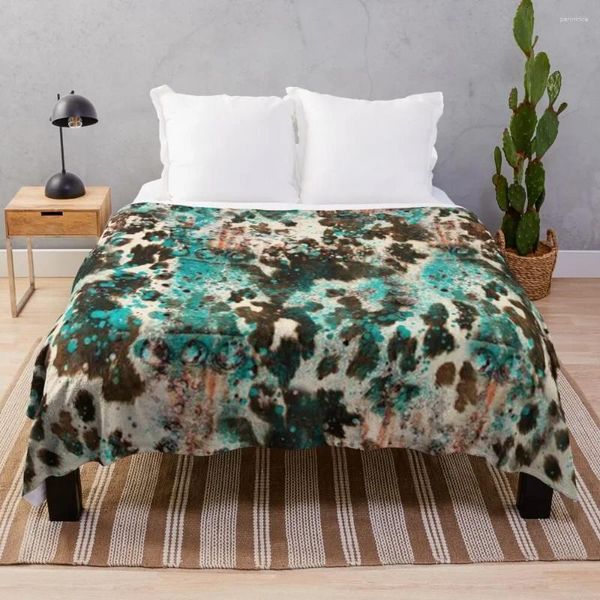 Coperte Western Boho Cowhide Turquoise Pattern THE LETT Coperi Ploid Termal