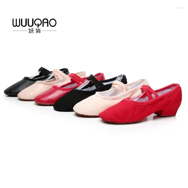 Tanzschuhe Ankunft für Frauen Leinwand Leder Square Low Heel Übung Ladies Ballet Dancing 4 Farbe Optional optional