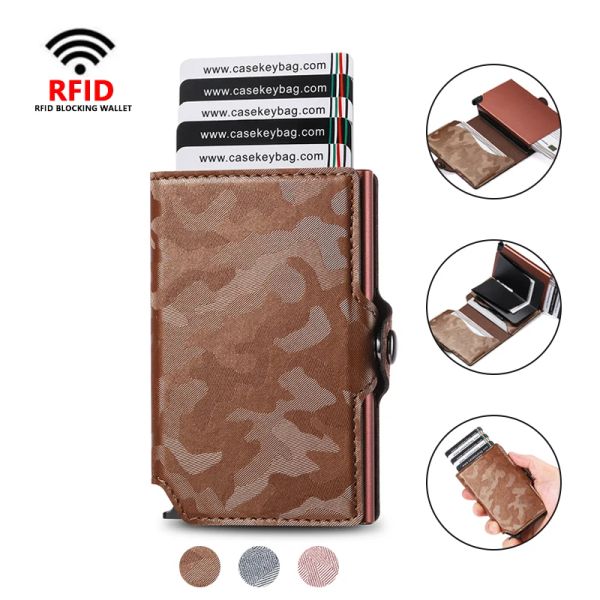 Brieftaschen Casekey RFID Camouflage Leder Smart Tactical Wallet Männer Bank Kreditkartenhalter Mini Money Bag Metal Male Vallet Porta Tarjeta