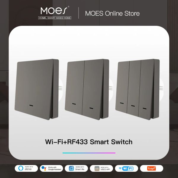 Управление Moes Wi -Fi Smart Wall Light Switch RF433 Переключение кнопок Smart Life App App Пульт дистанционного управления работает с Alexa Google Home