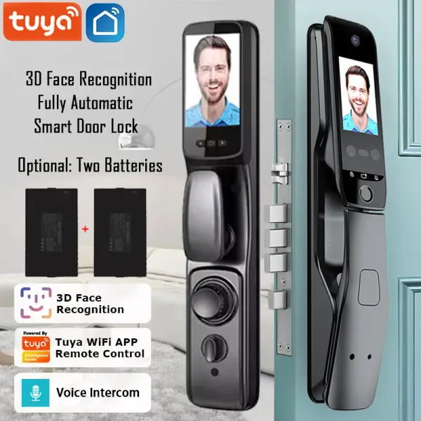 Controle wifi tuya app woice intercom digital bloqueio de porta alta quanlity 3d reconhecimento de face bloqueio de porta inteligente com câmera