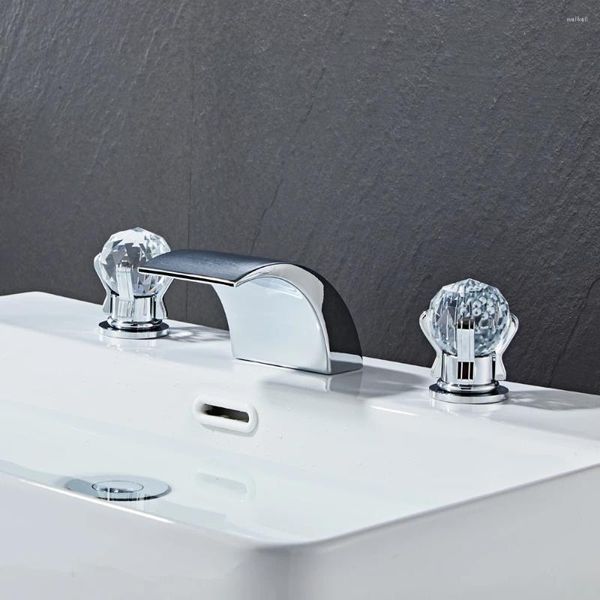 Rubinetti del lavandino da bagno rubinetto per le cascata doccia con tubi di alimentazione toccanti a nichel spazzolati a doppia maniglia del bacino verso l'alto