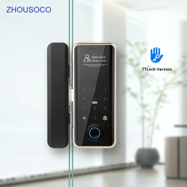 Controle TTLOCK Smart Lock para porta de vidro Bluetooth App Fingerprint Card Código de cartão de senha da porta eletrônica com porta de correção da campainha