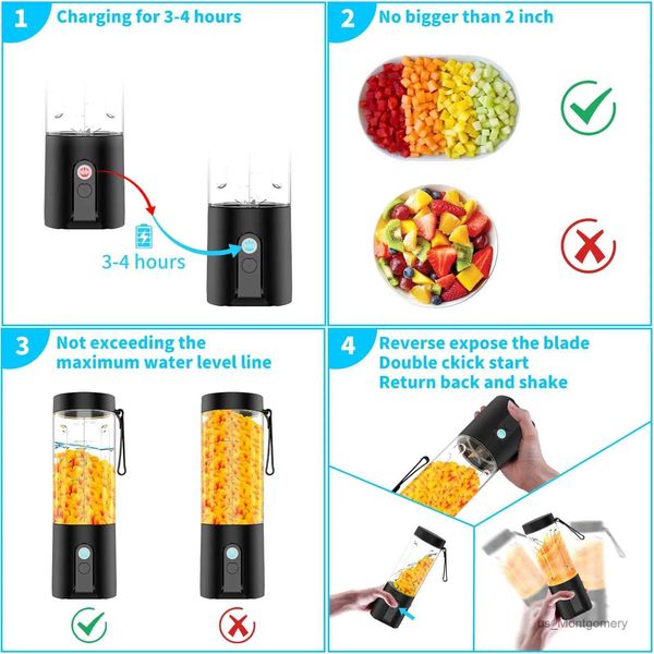 Entsafter, wiederaufladbarer tragbarer Mixer für Shakes und Smoothies, persönlicher Reisemixer für Protein-Crush-Eis mit 4000-mAh-USB-Akku