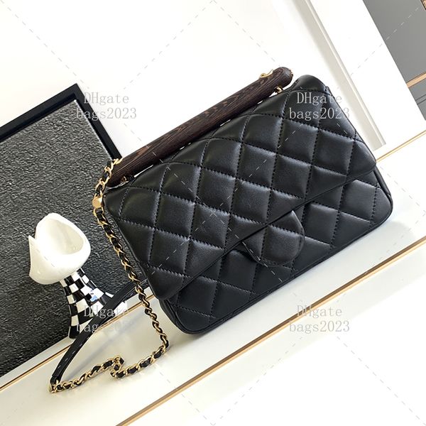 Tasarımcı Crossbody Bag Lambskin Flep Bag 10a Saf Manuel Ahşap Tutucu Çanta Kutu LC142