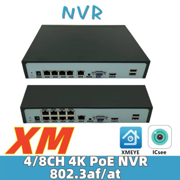 Lens 4/8Ch 4K POE bağlantı noktaları NVR H.265 IP Kamerası için Dijital Video Kaydedici VMS XMEYE ICSEE 1 SATA MAX 14TB P2P RTSP