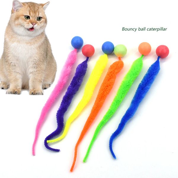 Brinquedos interativos de brinquedos gatos cócegas gatos coloridos bola de bola suprimentos para animais de estimação provocando gato interno gato lagarta elástica de lagarta brinquedo