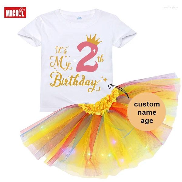 Giyim setleri kız elbise 2024 parti doğum günü kıyafeti kızlar için sevimli tutu bebek gömlek özel isim etek prenses çocuklar hafif kıyafetler