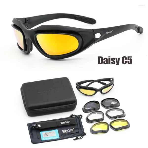 Óculos de sol Daisy C5 Óculos polarizados táticos Exército de óculos de óculos militares com 4 lentes de caixa original homens atirando em caminhada Eyewear Gafas