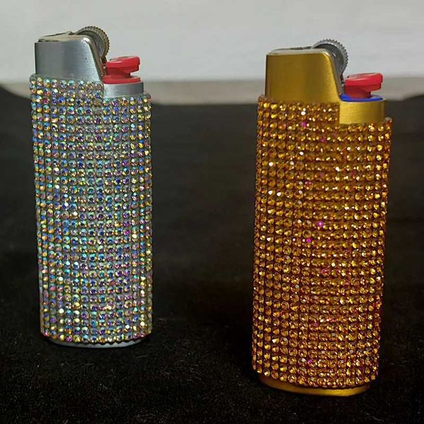 Lighters Mode BLING -Strasskristall Kristall hellere Hülle Abdeckung Hülle Metall glänzender hellerhalter für BIC Voller Standardgröße Leichter Typ J6 T240422