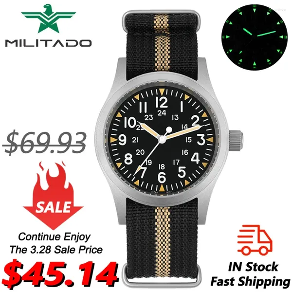 Orologi da polso Militado ML05 38mm Vintage Watch VH31 Field di movimento del quarzo Orologi a cupo