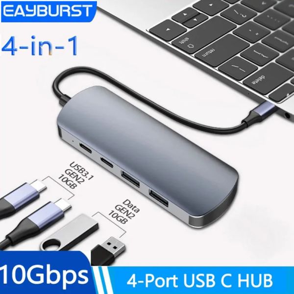 Hubs Eayburst USB C Hub 4 Port 10 Гбит / с типа C до USBC 3.1 USBA 3.2 Gen2 Ports Док для настольных компьютеров ноутбуки.