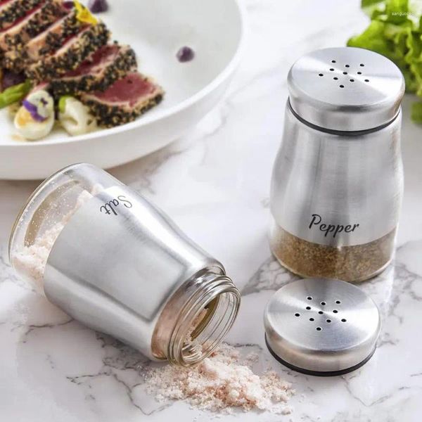 Lagerflaschen Salz Pfeffer Shaker Set Wide Mund Gewürzflasche Edelstahlglas Kapazität für Küchengesetze