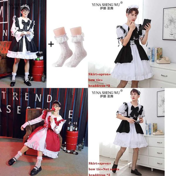 Outfit maschile anime: grembiule in bianco e nero lolita costumy costume waitress cameriera da festa costumi