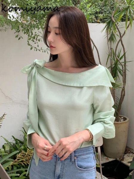 Frauenblusen Schnürbughemden Hals von Schulterblusas Langarm Camisas Korean Chic Ropa Mujer Frühlingssommer Summer Tops