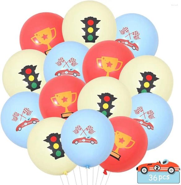 Decorazione per feste Funmemoir 36pcs Racing Auto Balloons Vintage Race Birthday Decorations for Boys da 12 pollici lattice retrò