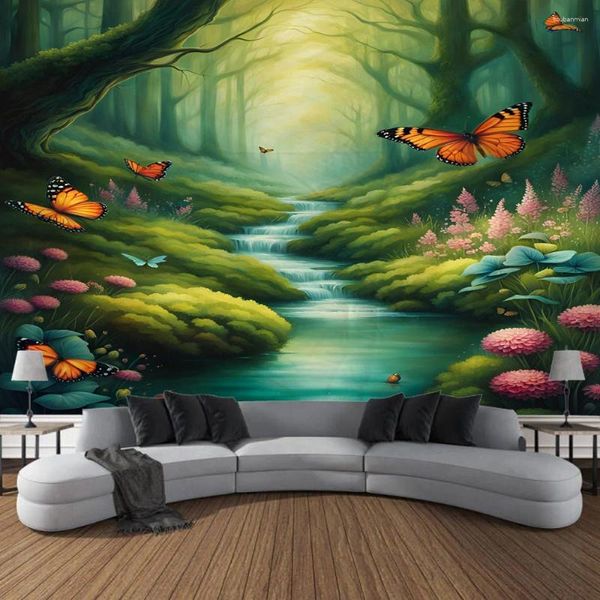 Taquestres Butterfly Forest Tapestry Wall Art grande cortinas de decoração mural