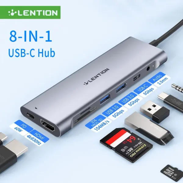 Hubs 8 em 1 USBC Hub 4K60Hz Tipo C Adaptador HDMI Para MacBook Pro Air, iPad M1/M2 DP, 60W PD, SD/TF, RJ45 Usb C Hub Station Station Station Station Station Station