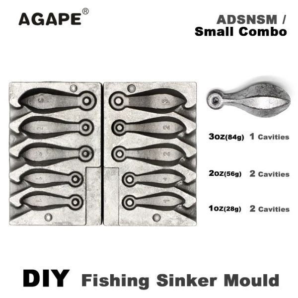 Acessórios Agape Diy Pesca Snapper Sinker Mold Adsnsm/Small Combo Snapper Sinker Moldes para leads de pesca 28g 56g 84g 5 Cavidades