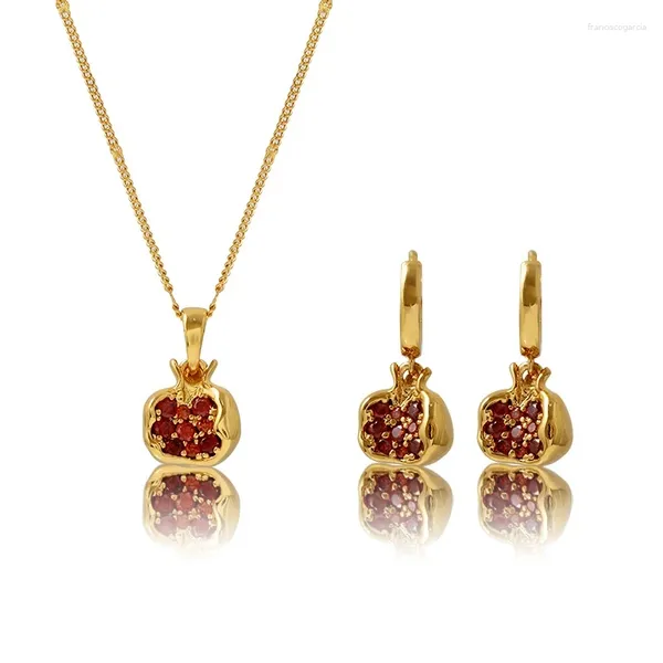 Hoop Ohrringe 18k Gold Red Granatapfel Zirkon für Frauen elegante Mode Chokers Halsketten Hochzeit Schmuck Geschenk