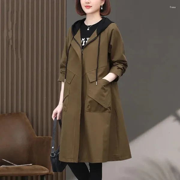 Trench da donna 2024 Spring Autumn Casual Coat Casual Oversize Female Parker Over Coat Long Windbreaker Brown 4xl