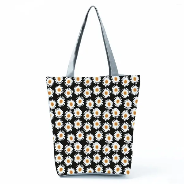 Bolsas de ombro Daisy Bolsa preta estampada Ladies Moda refrescante de bolsas portáteis de alta capacidade para mulheres simples All-Match