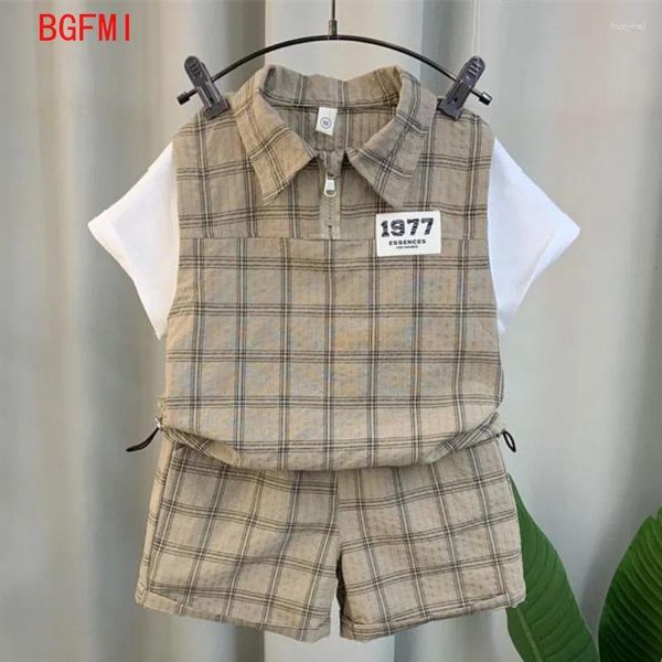 Giyim Setleri 2-12y Yaz Çocuk Ekose Moda Bebek Boys Patchwork Kısa Kollu Gömlek Şort