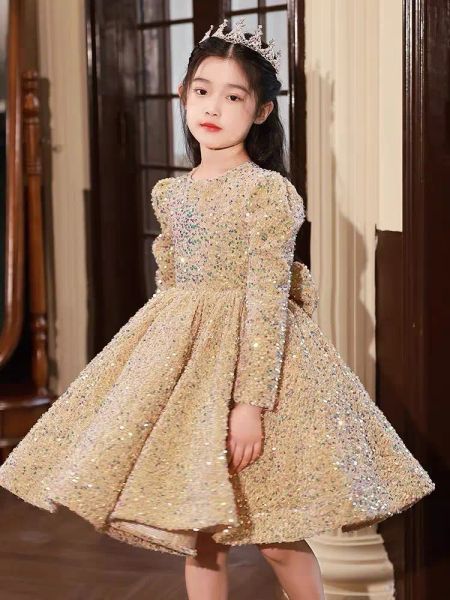 Collane 314 anni Girls Dress Wedding Birther Birthday Dress Golden Pace First Communione Abiti per Girls Battesm Party Vestidos