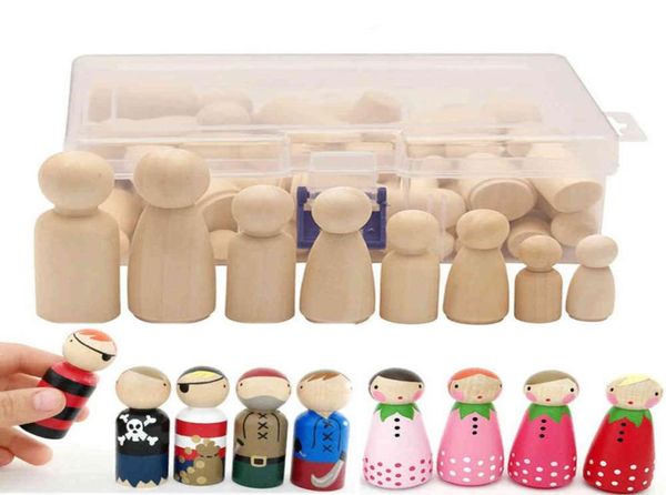 50 pcsset non dipinto le bambole di legno di legno giocattoli per bambini dipinti a colori fai -da -te ragazza bambola decorazioni per la camera arti e mestieri A05620459