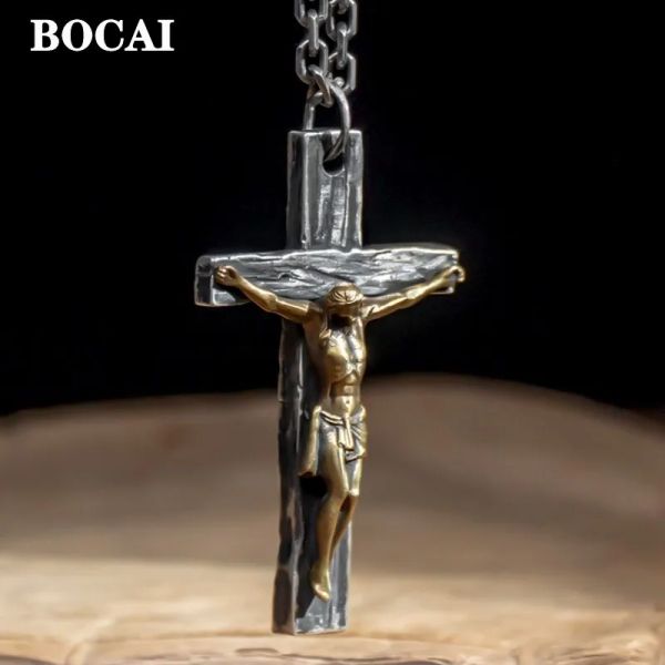 Pendenti bocai originale fatto a mano reale s925 gioielli argento personalizzati personalizzato Thai Trendy Jesus Cross Ciondolo per l'uomo