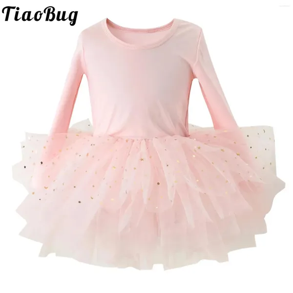 Mädchenkleider Kinder Kleinkind Girls Ballett Tanz Tutu Kleid Gymnastik Trikots Langarm Glitzer Tüll Bühnenbühne Performance Tanzkleidung