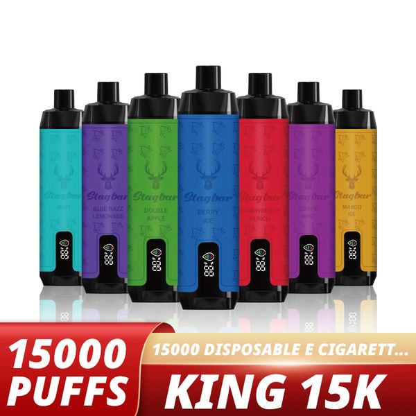 Original Hirschbar King 15000 Puff 15K E-Zigaretten Maschenspulen Tornado Randm Crystal Disposable Vapes Stift Luftstromgerät 10 Aromen Vapor Vaporizer Bar Al Fakher