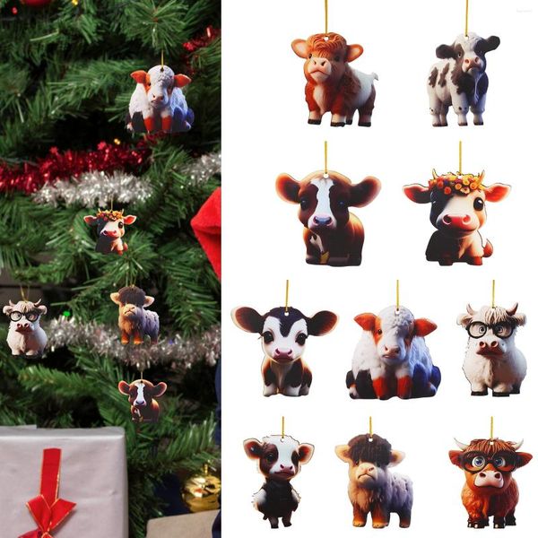 Dekorative Figuren 10pcs Kuhwagen Anhänger süßer Cartoon Home Tree Dekoration Acryl Weihnachtsschmuck