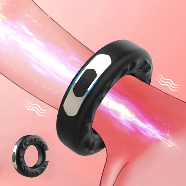 10 Frequency Penis Vibratore Silicone Cock Ring Sex Toy per uomini vibranti USB Ricaricale ricaricabile Eiaculazione Dick 240412