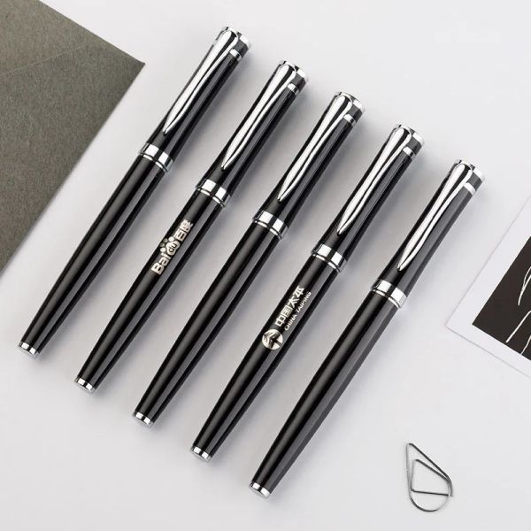 Canetas 10 20 50 PCs de alta classe Metal enorme capacidade de gel Black Ink Logipo personalizado de laser de caneta de assinatura alta gravação de caneta 0,5mm
