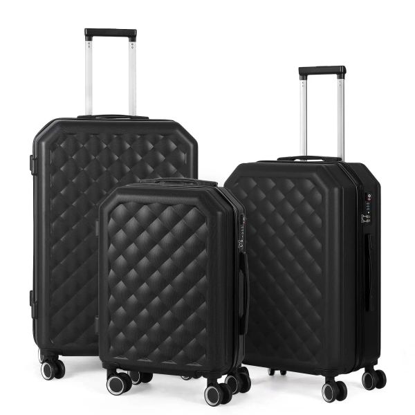 Set da 3 pari bagagli neri set ABS Light Trolley Bagage Rolling Suitcase con serratura TSA