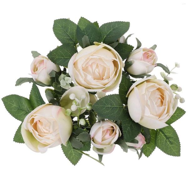 Dekorative Blumen Pflanze europäische simulierte Rose Candlestick Garland Valentinstag Tischpartydekoration (weiß) Kranz Ringe