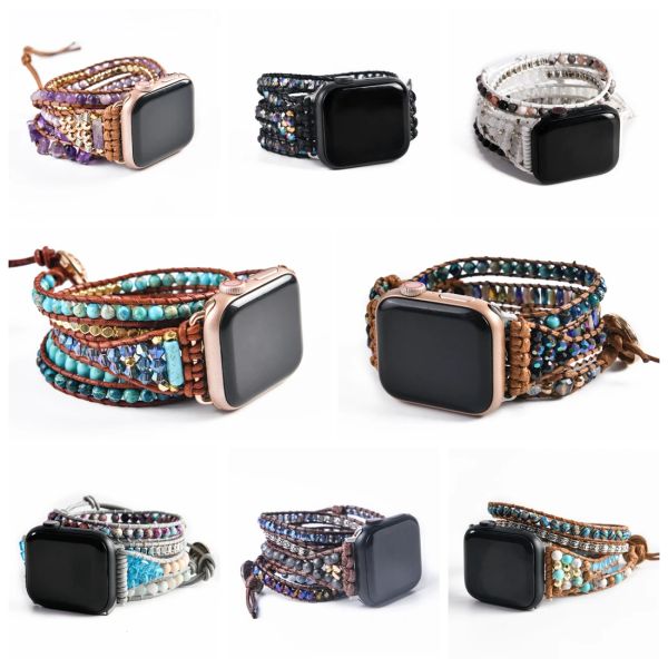 Strands Neues Naturstein -Apple -Uhr -Band Veganer Perlen -Gurt Smartwatch -Armband für IWatch Series 18 Accessoires Dropshipping