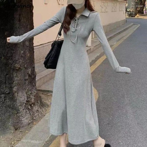 Sıradan Elbiseler Uzun Kollu Kadınlar Kapşonlu Kış Kalın Bandaj Katı Zarif İnce Hepburn A-Line Street Giyim Vestidos Ins