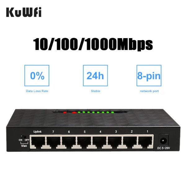 Control Kuwfi 5/8port 1000 Мбит/с переключателя Ethernet Gigabit High -производительность RJ45 Hub Internet Splitter Switter Switch Ethernet Smart Switch