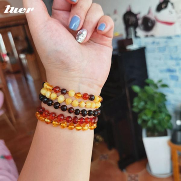 Bracelets luer 100% Natural Báltico Báltico âmbar pulseira de dentição para pulseiras de âmbar para bebês/adultos Melhores presentes de jóias naturais para mulheres