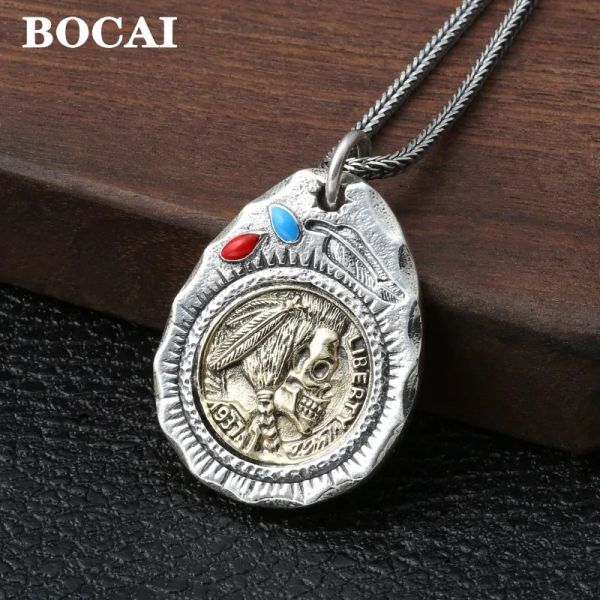 Collane Bocai New S925 Silver Jewelry popolare 1937 Indian Chieftain Retro Intarsia Ciondolo per uomini e donne Spedizione gratuita