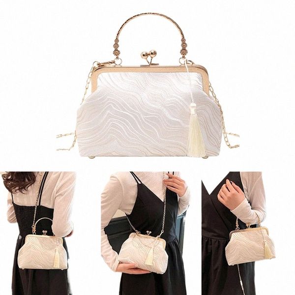 Borsa in stile cinese bianco fi Canna in stile cinese BASSE PER LA PASSAGGIO ELEGENTE TASSELLA BAGNO DI TASSELLA 30JQ#