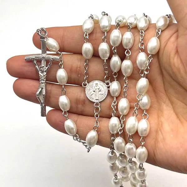Ожерелья религиозные 8*6 Овальные стеклянные жемчужные бусинки изогнутое игольчатое ожерелье католическое ожерелье и может быть дано как дар может молиться
