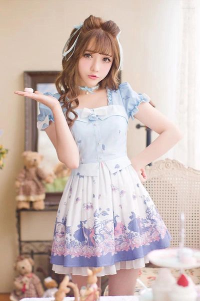 Abiti per feste Princess Sweet Lolita Candy Rain in stile giapponese Summer Rearshing Chiffon Printing C16AB6084