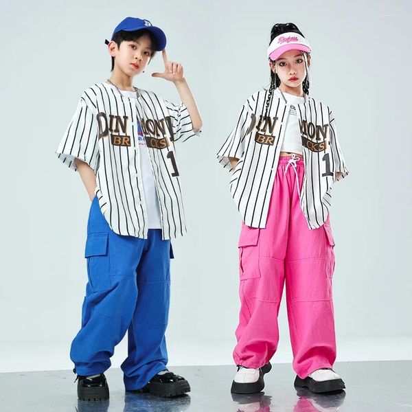 Girl Wear Girls Stripe Short Short Short Shirt Hip Hop Joggers Boys Street Dance Costumes Kids Streetwear Clothing Childre