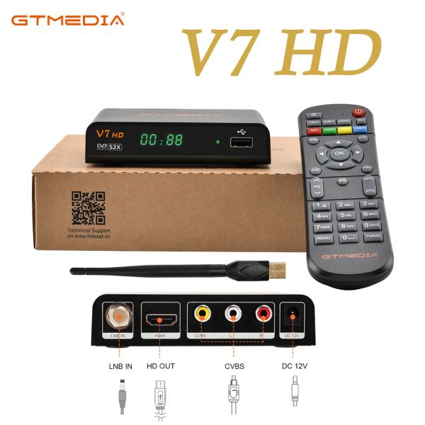 Receptores GTMedia V7 HD DVBS/S2/S2X AVS+ VCM/ACM Receptor de satélite com USB WIFI grátis 1080p Full HD Dongle Youtube CCAM