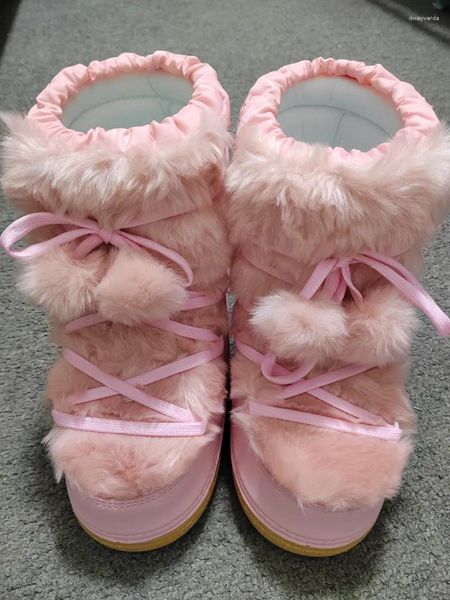 Stiefel Frauen Schnee weibliche Kunstfell warme wasserdichte Plattform rosa Baumwolle 2024 Winter Luxus flauschiger Pelz